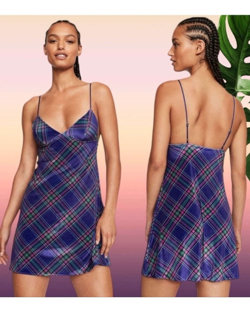 Victoria’s Secret Velvet Plaid Slip Dress Nightdress in Purple